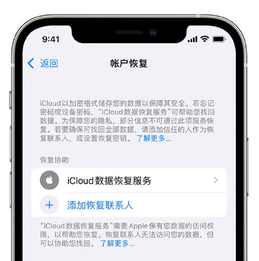 铁山港苹果手机维修分享在 iPhone 上设置帐户恢复联系人的方法 